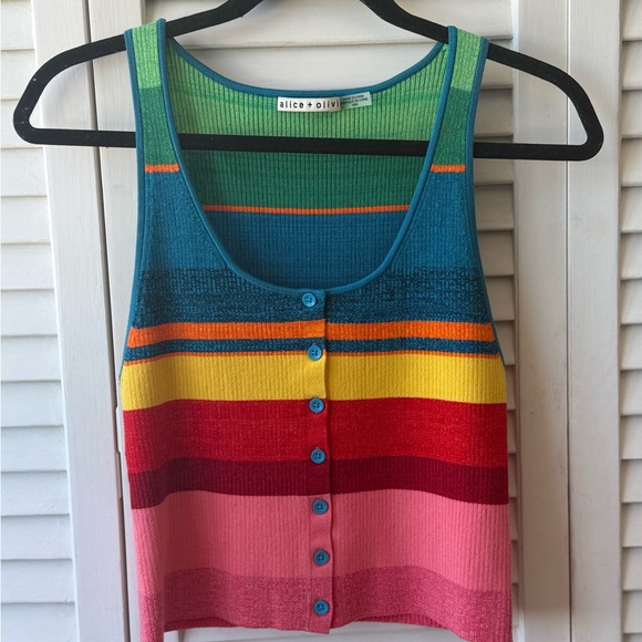Alice + Olivia Colorful Striped Button-Front Tank Top - Picture 1 of 4